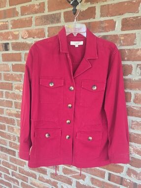 LOFT Red Utility Jacket with Button-Flap Pockets